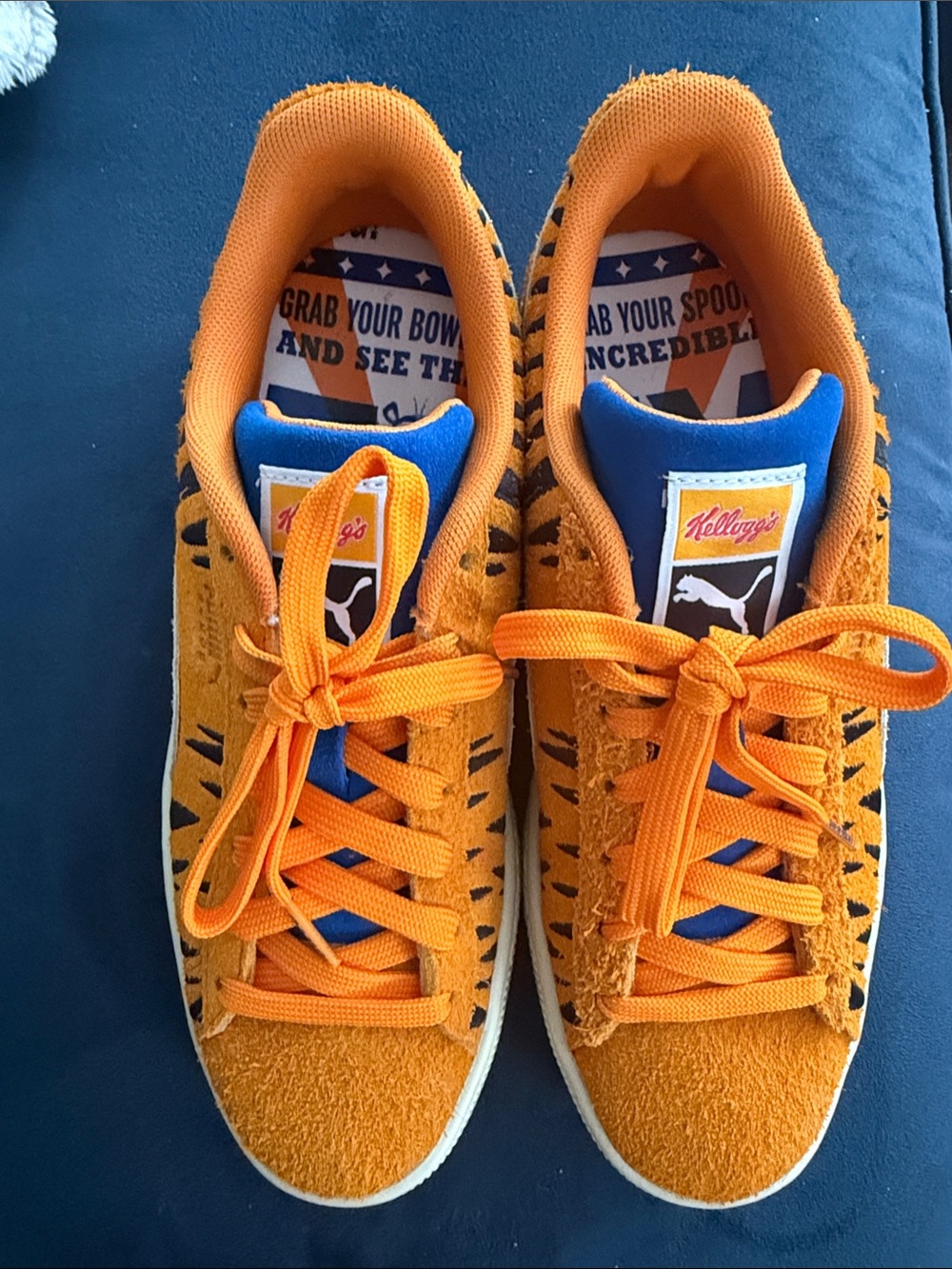 Puma Kids Orange Suede Sneakers with Blue Tongue